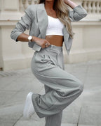 Dames Pak Geweven Stof Pinstripe 2 Delig Set 4