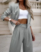 Dames Pak Geweven Stof Pinstripe 2 Delig Set 5