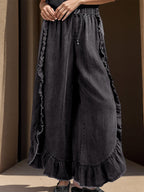 Dames Pantalon Denim Met Riem en Brede Pijpen 4