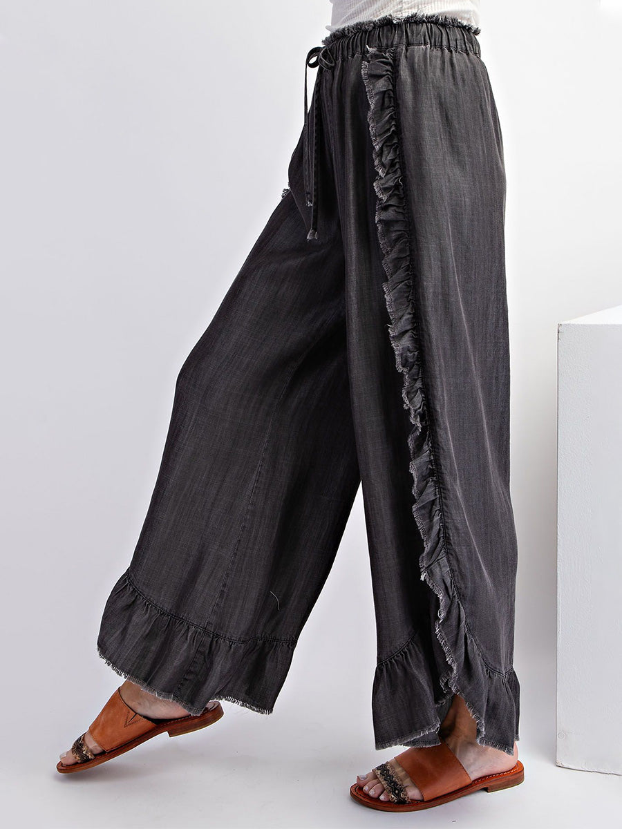 Dames Pantalon Denim Met Riem en Brede Pijpen 5