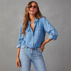 Dames Shirt Denim Relaxed Fit Katoen 0