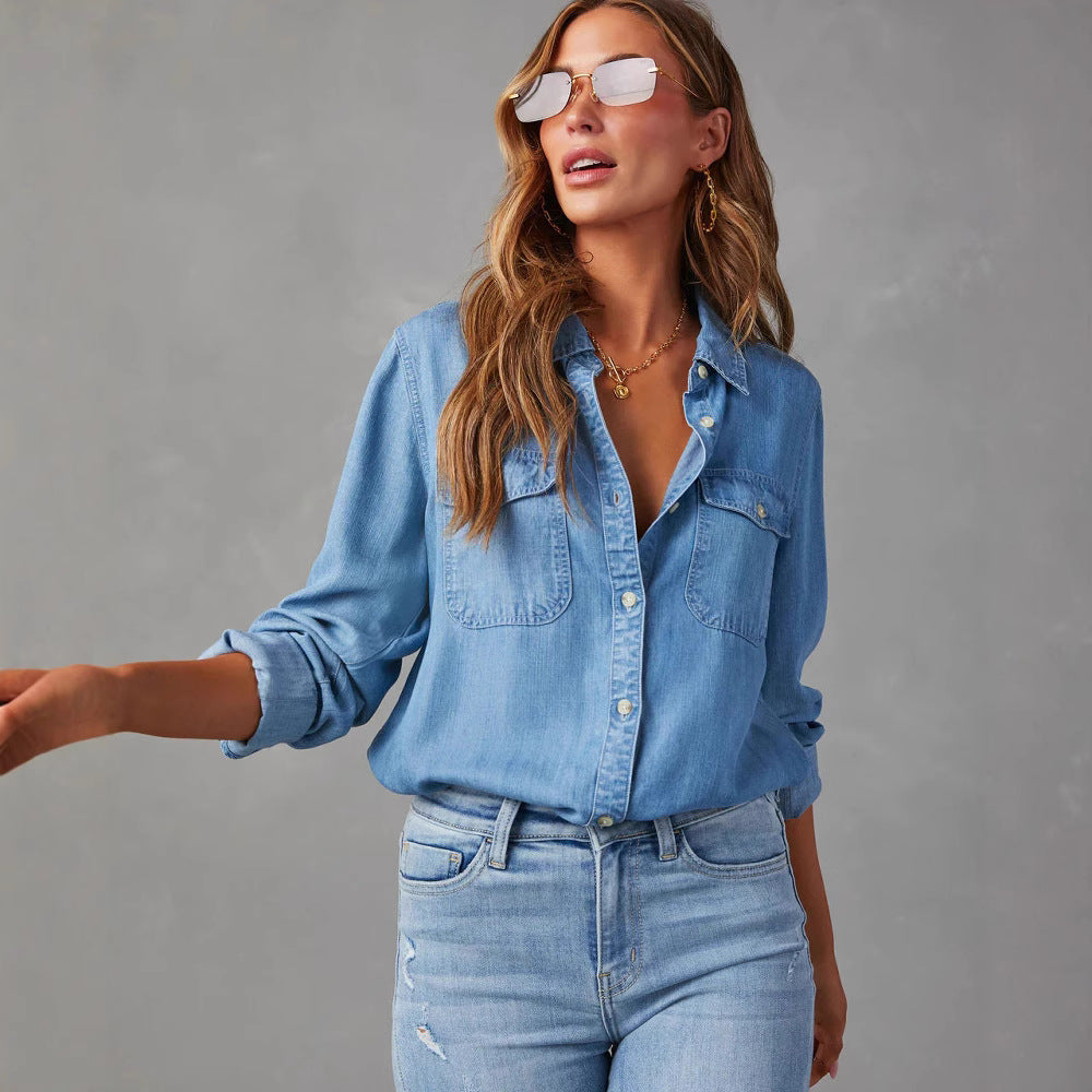 Dames Shirt Denim Relaxed Fit Katoen 1