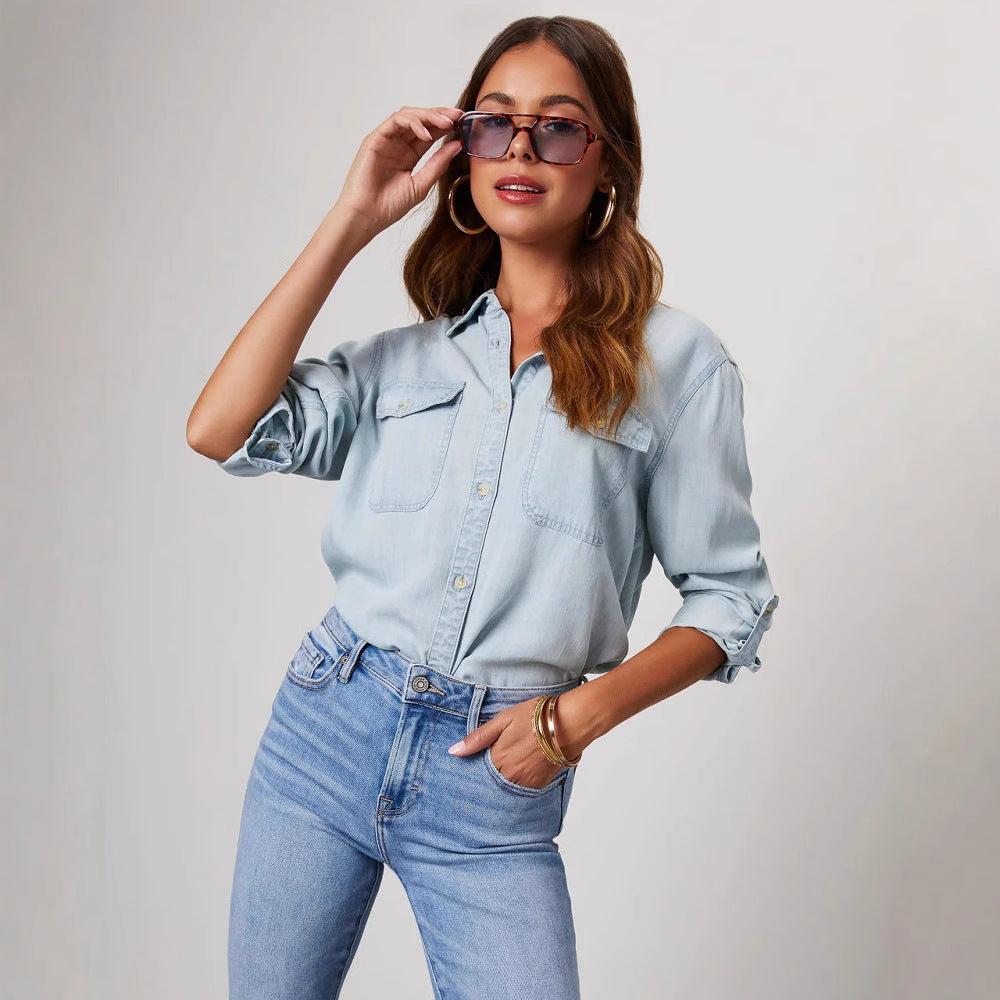 Dames Shirt Denim Relaxed Fit Katoen 3