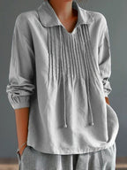 Dames Shirt Katoen-Linnenmix Met Lange Mouwen 1