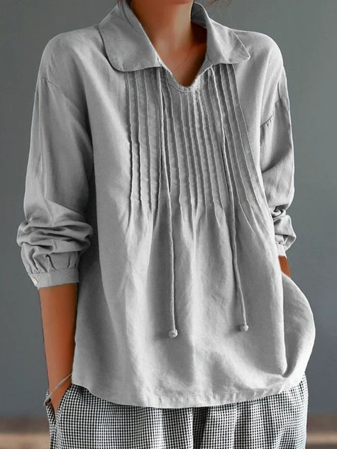 Dames Shirt Katoen-Linnenmix Met Lange Mouwen 1