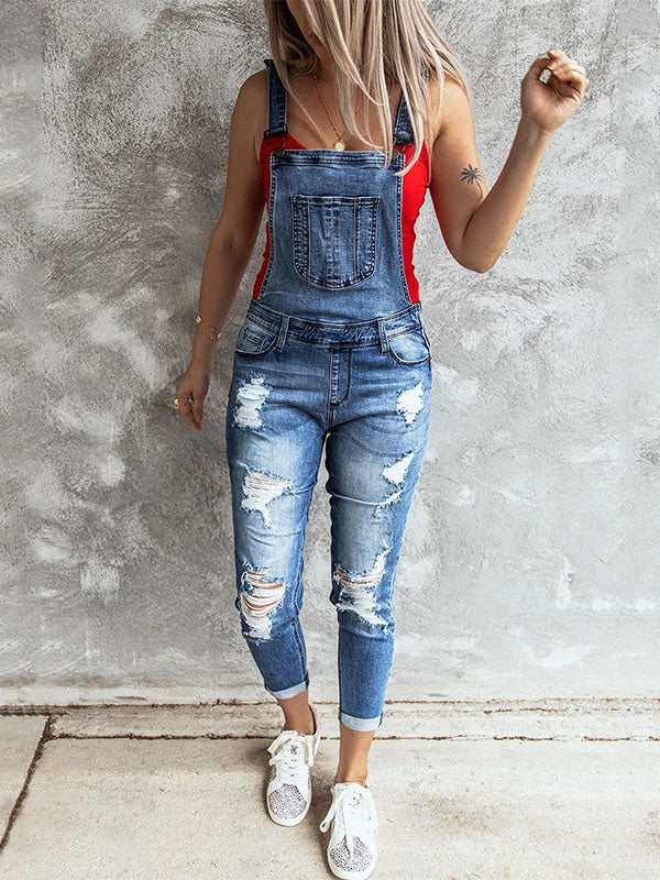 Dames Skinny Overalls Denim Vintage Stijl 0