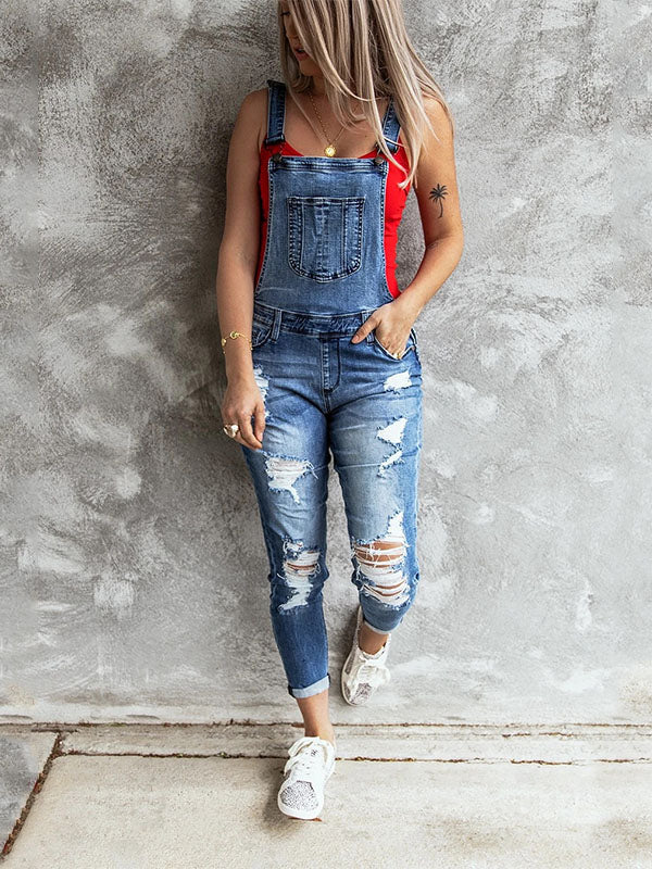 Dames Skinny Overalls Denim Vintage Stijl 1