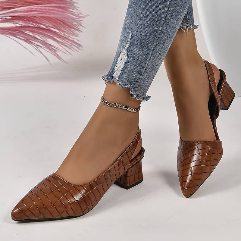 Dames Slingback Hakken PU Leer met Krokodillenembossing 1