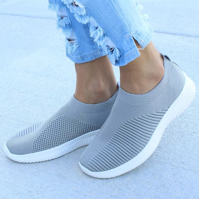 Dames Sneakers Slip-On met Ademend Knit Bovenwerk - Lichtgewicht Schoenen 0