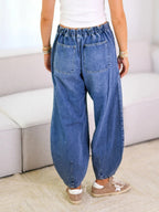 Dames Spijkerbroek Relaxed Fit Denim met Touwtjes 2