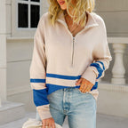 Dames Sweater Polyester Gestreept Kwart Rits 2