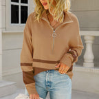 Dames Sweater Polyester Gestreept Kwart Rits 3
