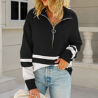 Dames Sweater Polyester Gestreept Kwart Rits 4