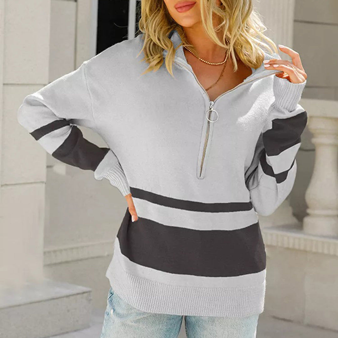 Dames Sweater Polyester Gestreept Kwart Rits 5