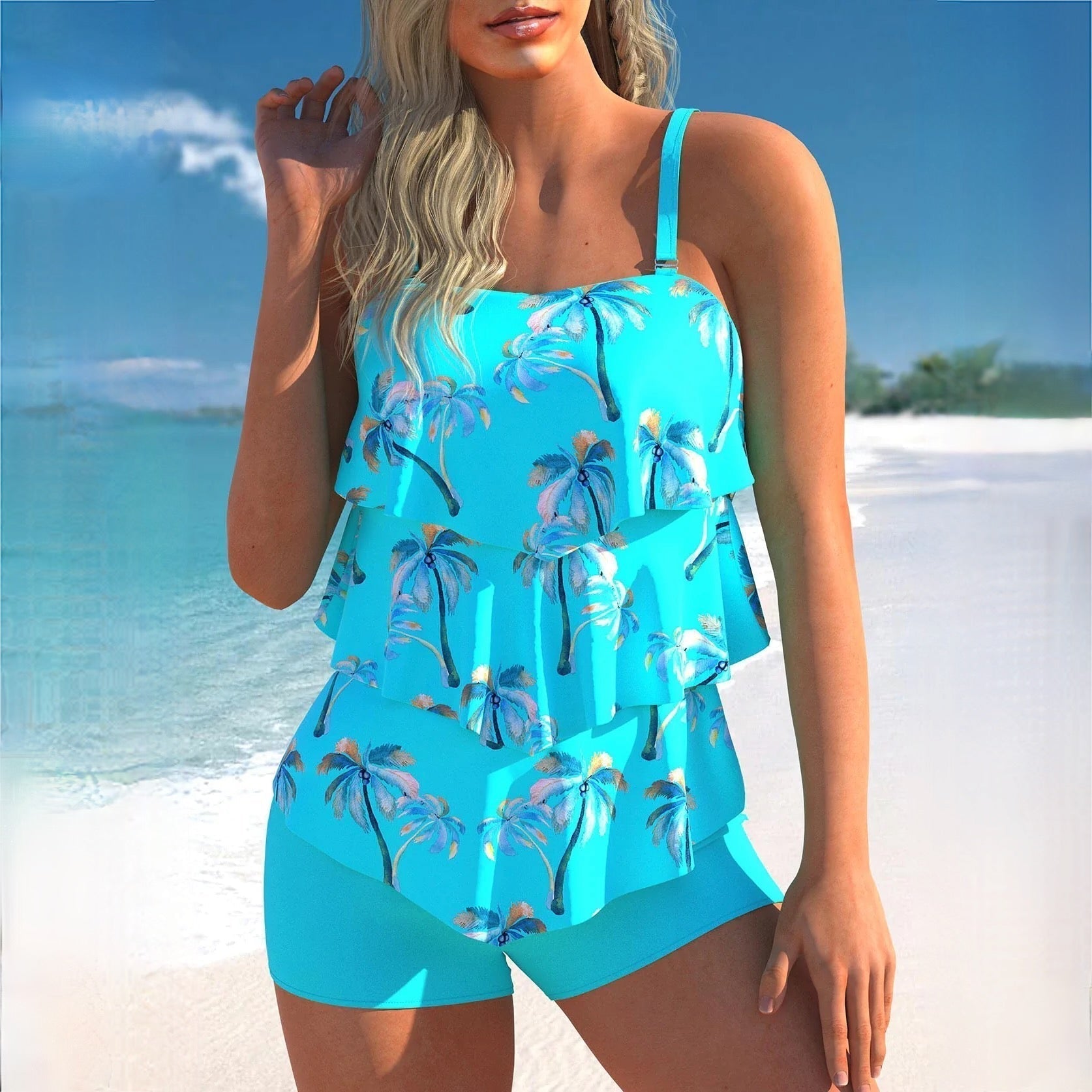 Dames Tankini Set Polyester Gelaagde Ruffles 0