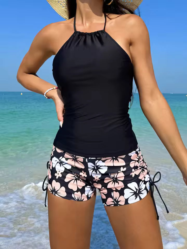 Dames Tankini Set Polyester Halter Nek Bloemenprint 0