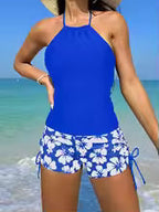 Dames Tankini Set Polyester Halter Nek Bloemenprint 2