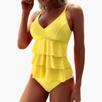 Dames Tankini Set met Rimpel Top en Verstelbare Bandjes – Zomer V-hals 1