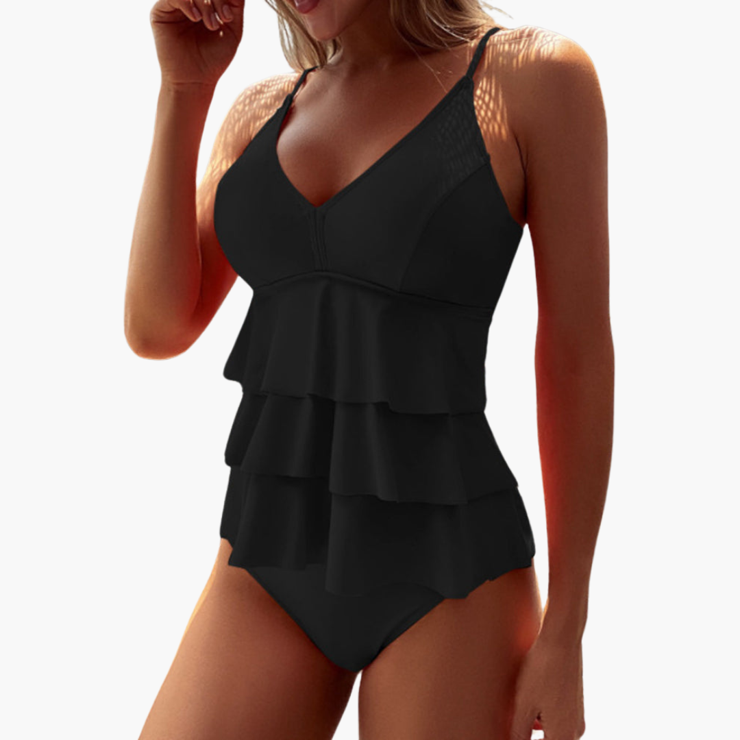 Dames Tankini Set met Rimpel Top en Verstelbare Bandjes – Zomer V-hals 3