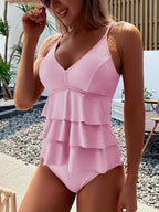 Dames Tankini met V-Hals en Verstelbare Bandjes - Ruffle Top 1
