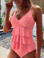 Dames Tankini met V-Hals en Verstelbare Bandjes - Ruffle Top 2
