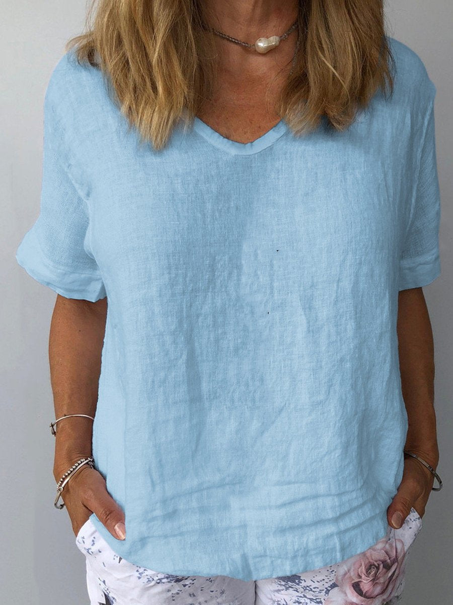 Dames Top Katoen Linnen Casual Witte Blouse 0