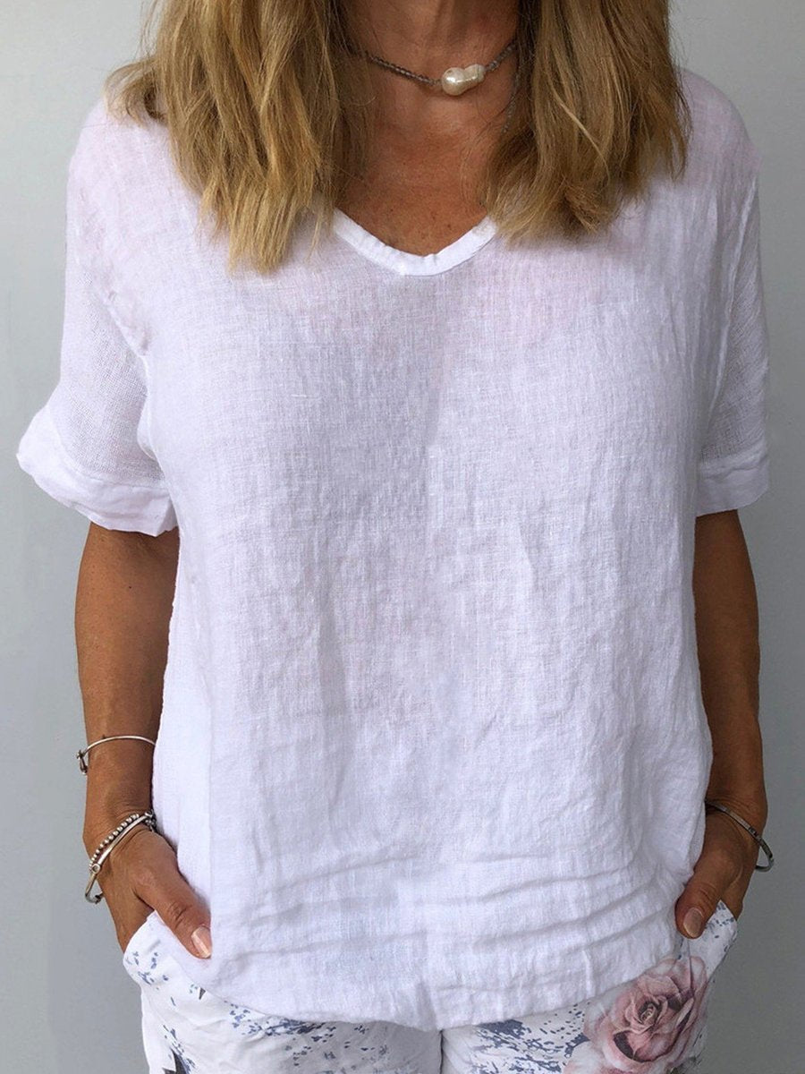 Dames Top Katoen Linnen Casual Witte Blouse 1