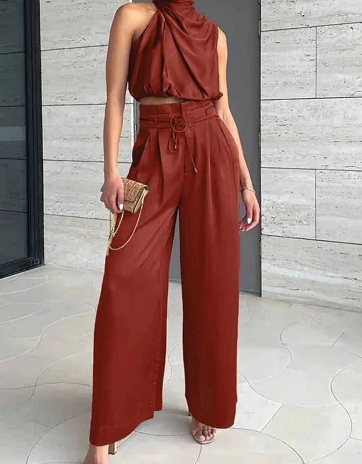 Dames Twee-Piece Set Katoenmix Sleeveloze Top Hoge Taille Broek 8