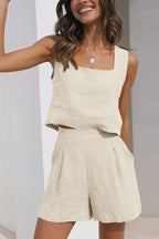 Dames Twee-Piece Set Linnenmix Geplooide Shorts 2
