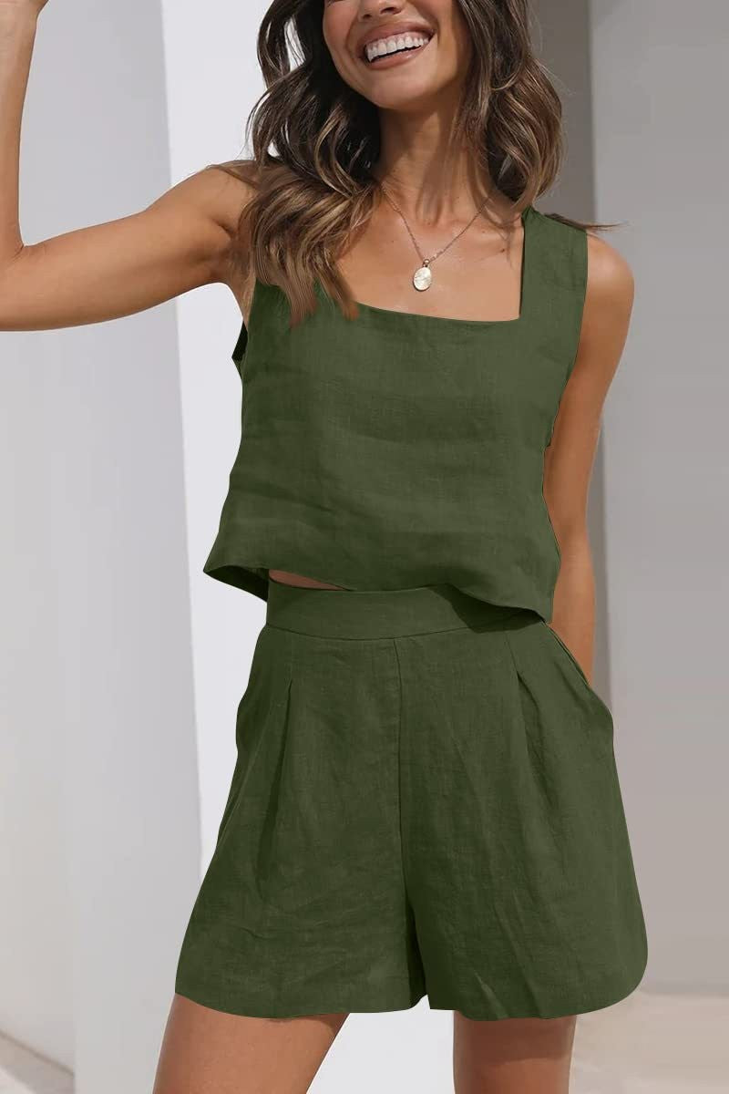 Dames Twee-Piece Set Linnenmix Geplooide Shorts 3