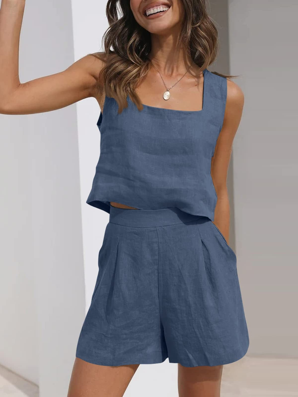 Dames Twee-Piece Set Linnenmix Geplooide Shorts 4