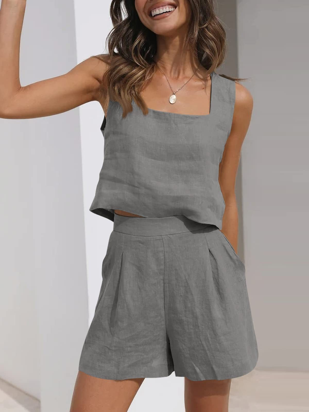 Dames Twee-Piece Set Linnenmix Geplooide Shorts 5
