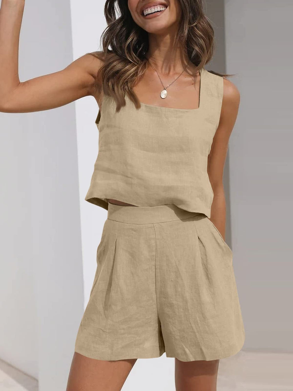 Dames Twee-Piece Set Linnenmix Geplooide Shorts 6