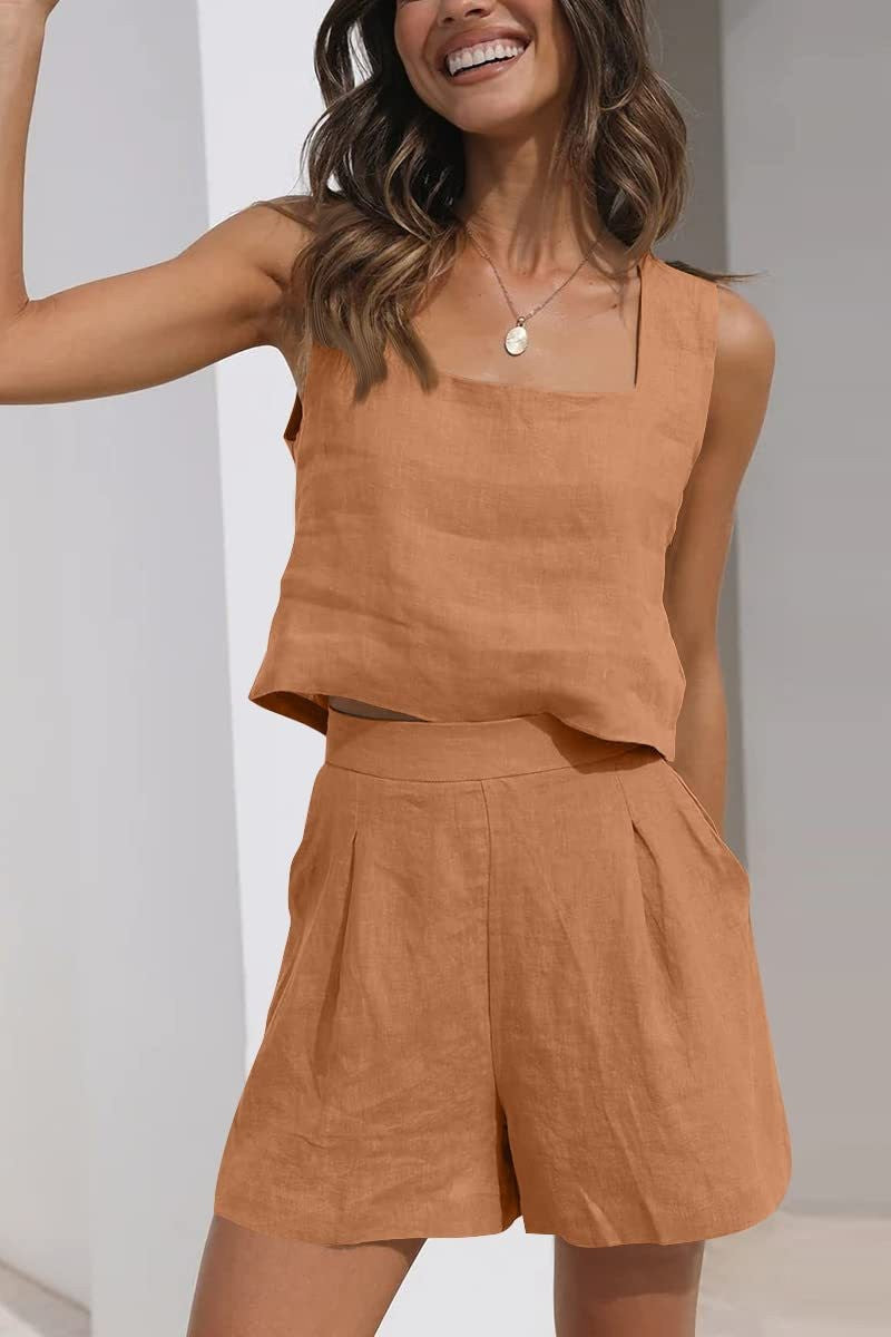 Dames Twee-Piece Set Linnenmix Geplooide Shorts 7