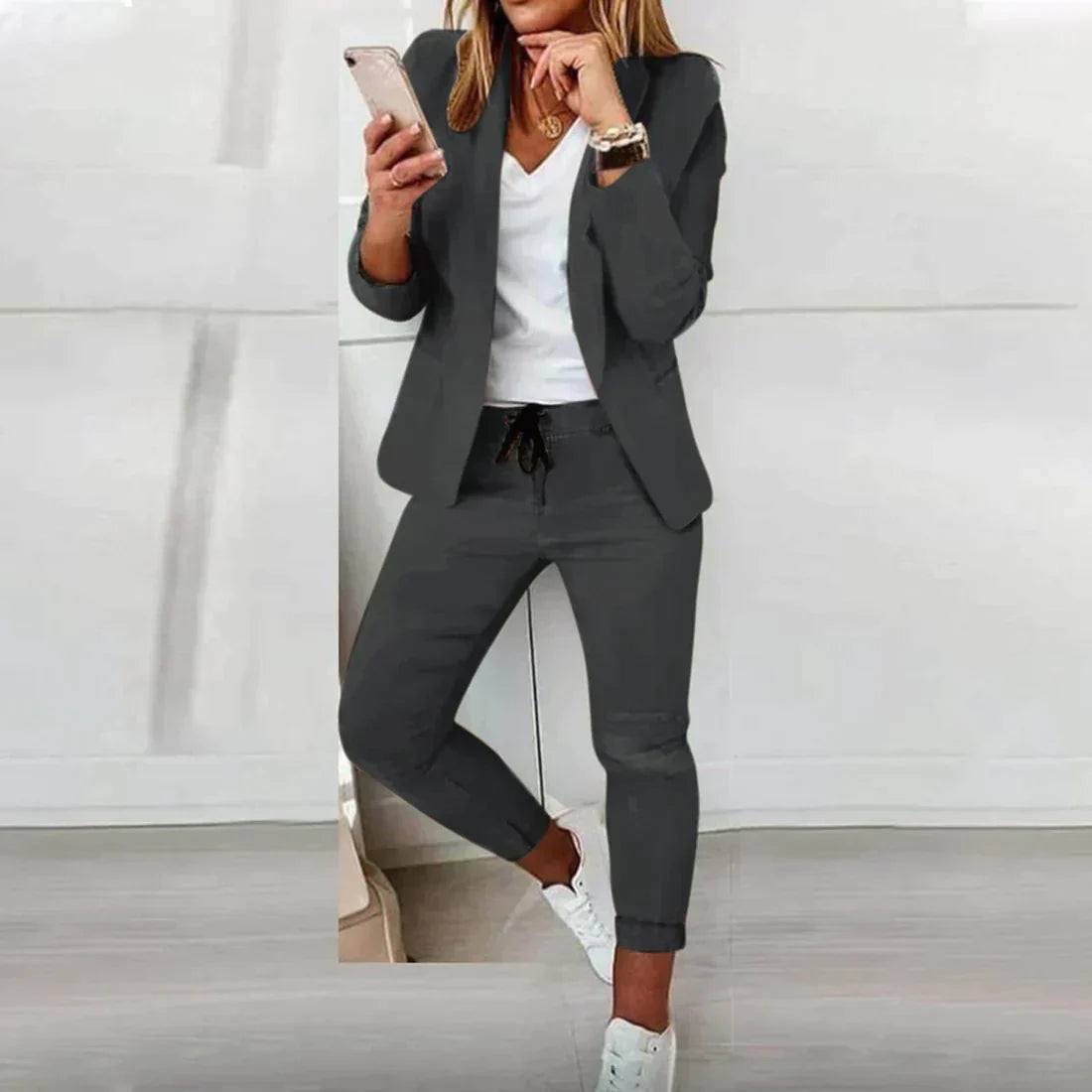 Dames Tweedelige Set Katoen Blazer en Joggingbroek 4
