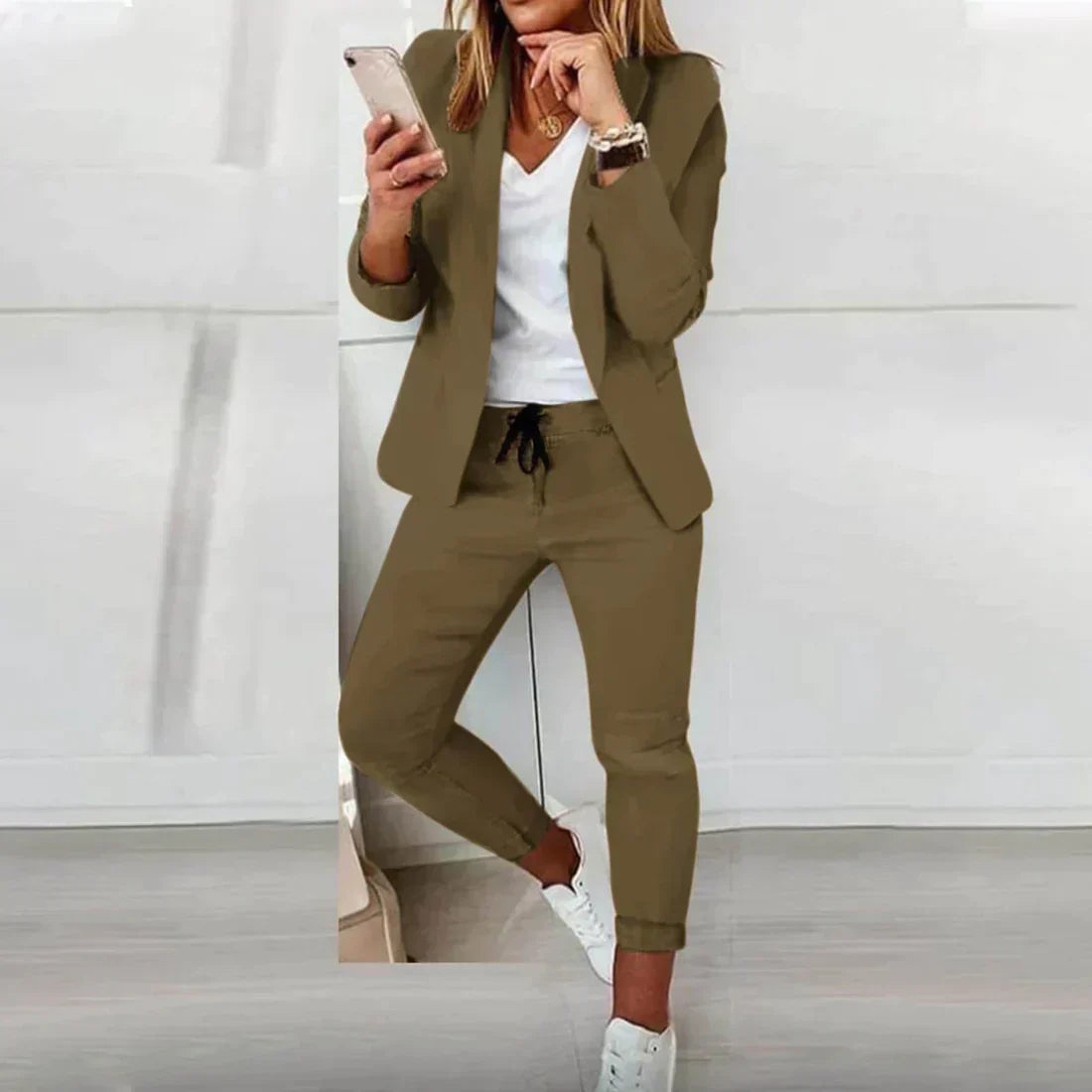 Dames Tweedelige Set Katoen Blazer en Joggingbroek 6