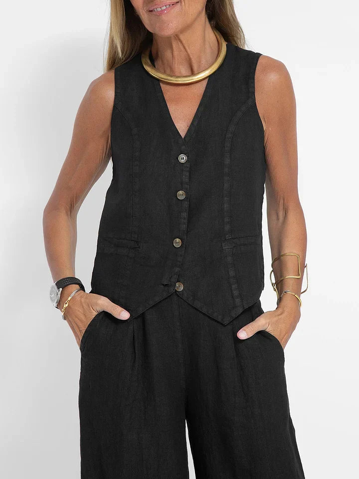 Dames Vest Lichtgewicht Linnen Fitted met V-hals 3