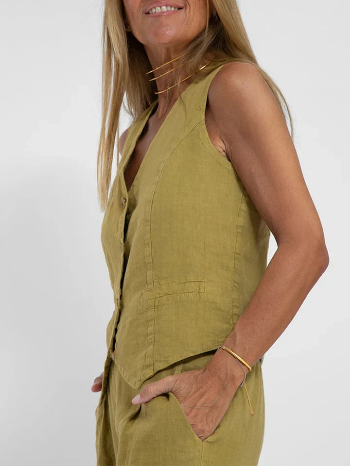 Dames Vest Lichtgewicht Linnen Fitted met V-hals 4