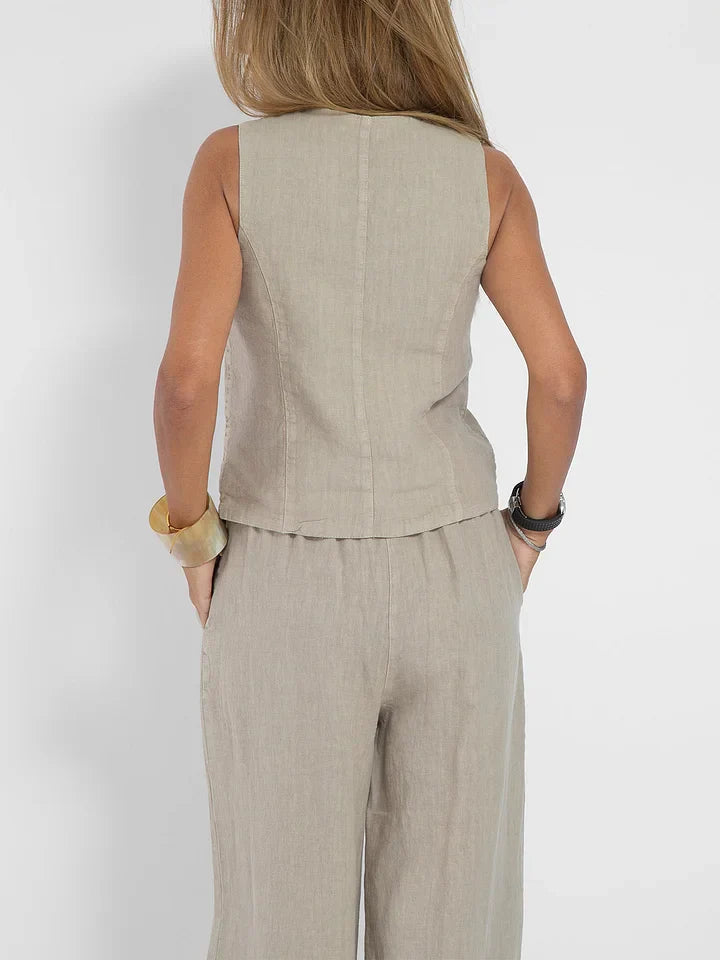 Dames Vest Lichtgewicht Linnen Fitted met V-hals 9