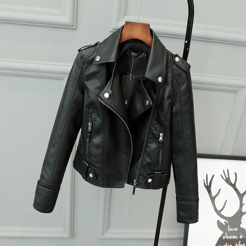 Dames Winterjas Slim Fit PU Leer Zwart 0
