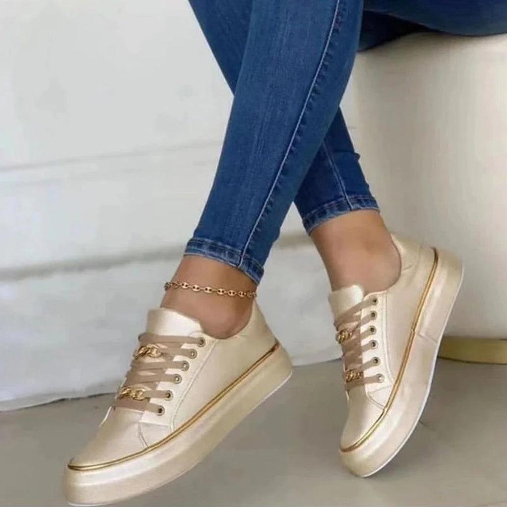 Dames Witte Sneakers met Gouden Accent – Comfortabele Casual Schoenen 2