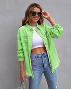 Dames Zomerjas Oversized Denim Middellange Pasvorm 10