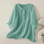 Dames katoenen linnen los Peter Pan ruches hals shirt 4
