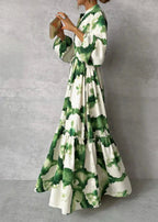 Dames maxi-jurk - Lange mouwen - V-hals - Elegant zwierig design 0