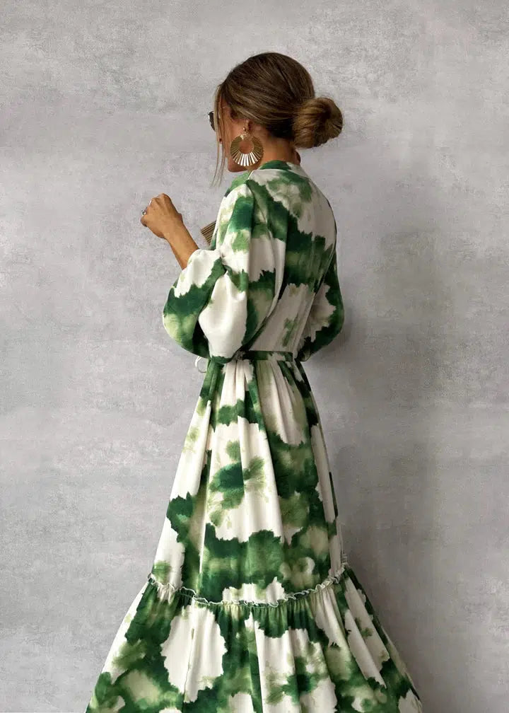 Dames maxi-jurk - Lange mouwen - V-hals - Elegant zwierig design 2