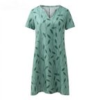 Dames mini-jurk met korte mouwen en bladprint 6