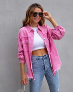 Dames spijkerjasje – Oversized pasvorm – Versleten middellange lengte – Casual laagjeskleding 0