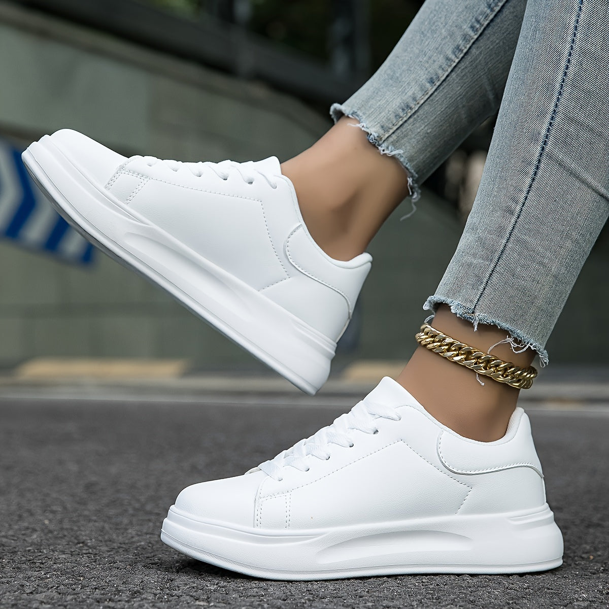 Dames strakke witte imitatieleren sneakers 6