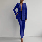 Dames tweedelig pak met double-breasted blazer en rechte pantalon 3