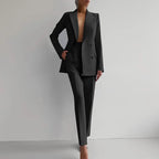 Dames tweedelig pak met double-breasted blazer en rechte pantalon 4